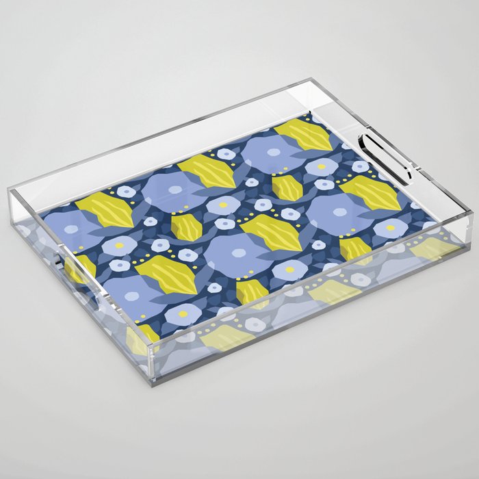 Geometric flowers in green and gray Acrylic Tray Gallery Image 1