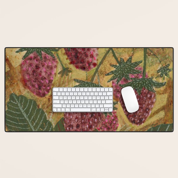 Strawberry Garden in Forest Green Desk Mat Gallery Image 1