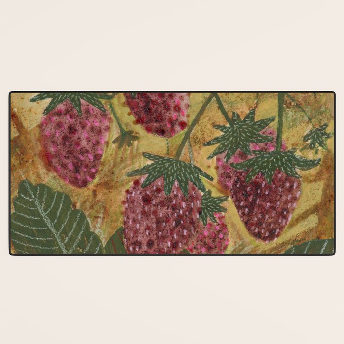 Strawberry Garden in Forest Green Desk Mat Gallery Image 3