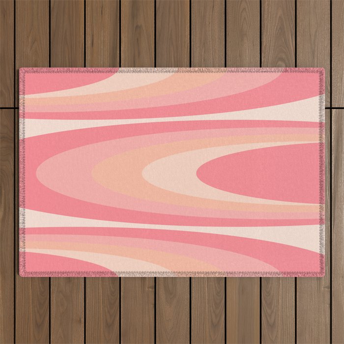 Fab Waves Retro Abstract Pattern in Pink and Blush Outdoor Rug Gallery Image 1