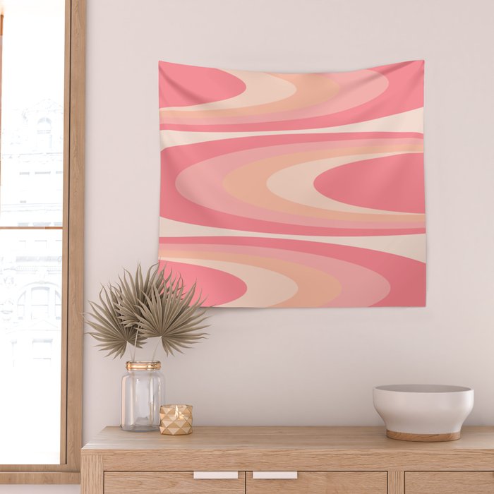 Fab Waves Retro Abstract Pattern in Pink and Blush Wall Tapestry Gallery Image 2