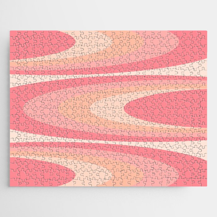 Fab Waves Retro Abstract Pattern in Pink and Blush Jigsaw Puzzle Gallery Image 1