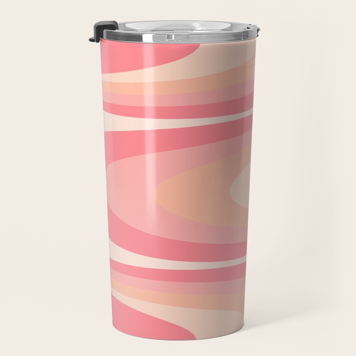 Fab Waves Retro Abstract Pattern in Pink and Blush Travel Mug Gallery Image 3