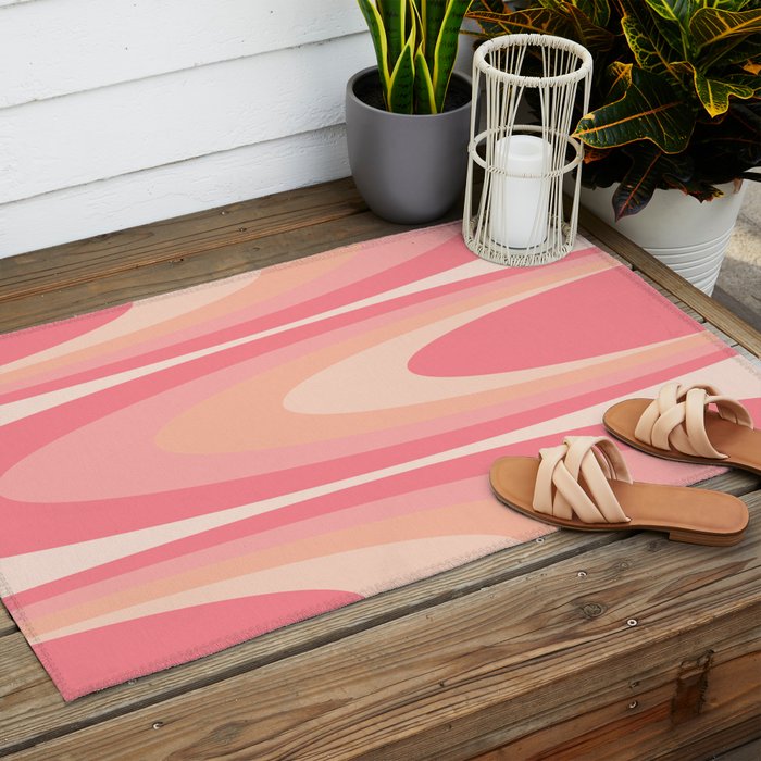 Fab Waves Retro Abstract Pattern in Pink and Blush Outdoor Rug Gallery Image 2