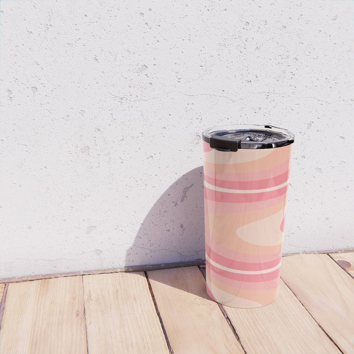 Fab Waves Retro Abstract Pattern in Pink and Blush Travel Mug Gallery Image 4