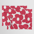 Red Retro Flowers White Background #decor #society6 #buyart Placemat Gallery Image 1