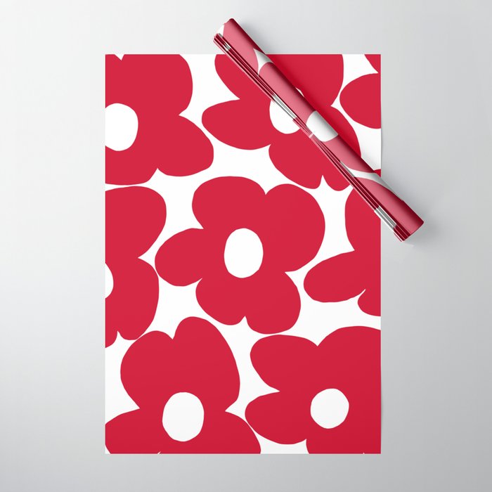 Red Retro Flowers White Background #decor #society6 #buyart Wrapping Paper Gallery Image 1
