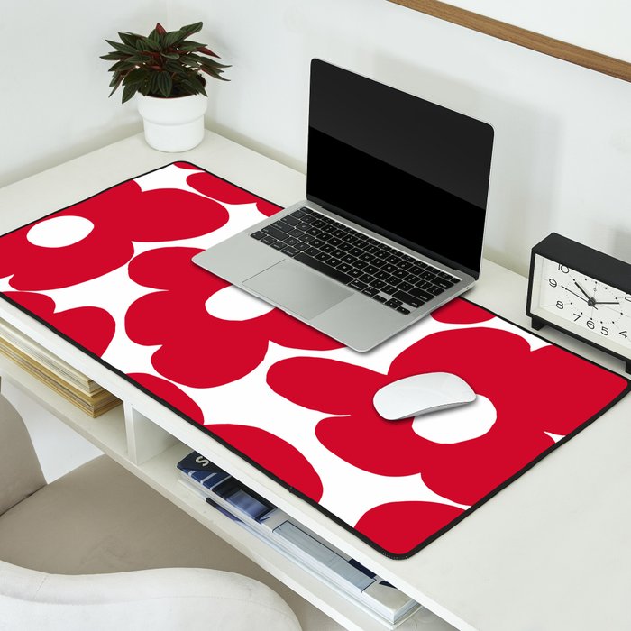 Red Retro Flowers White Background #decor #society6 #buyart Desk Mat Gallery Image 2