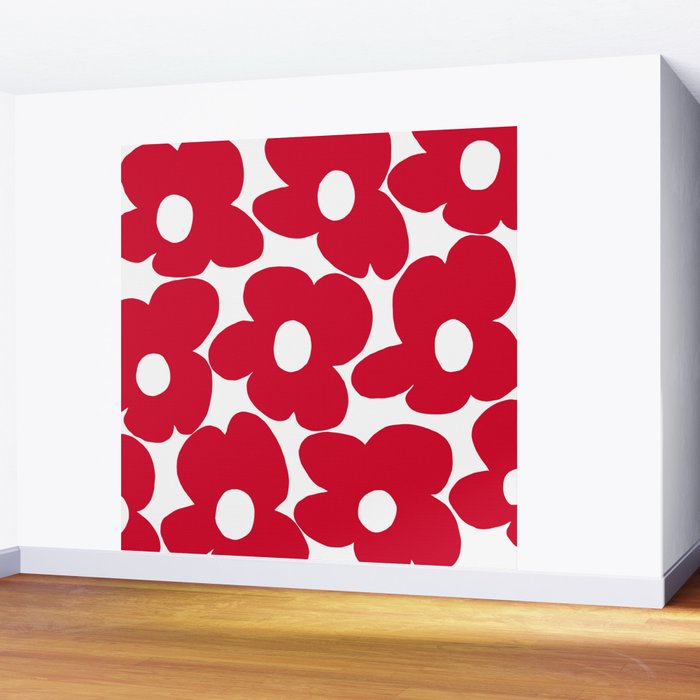 Red Retro Flowers White Background #decor #society6 #buyart Wall Mural Gallery Image 2