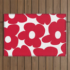 Red Retro Flowers White Background #decor #society6 #buyart Outdoor Rug Gallery Image 1