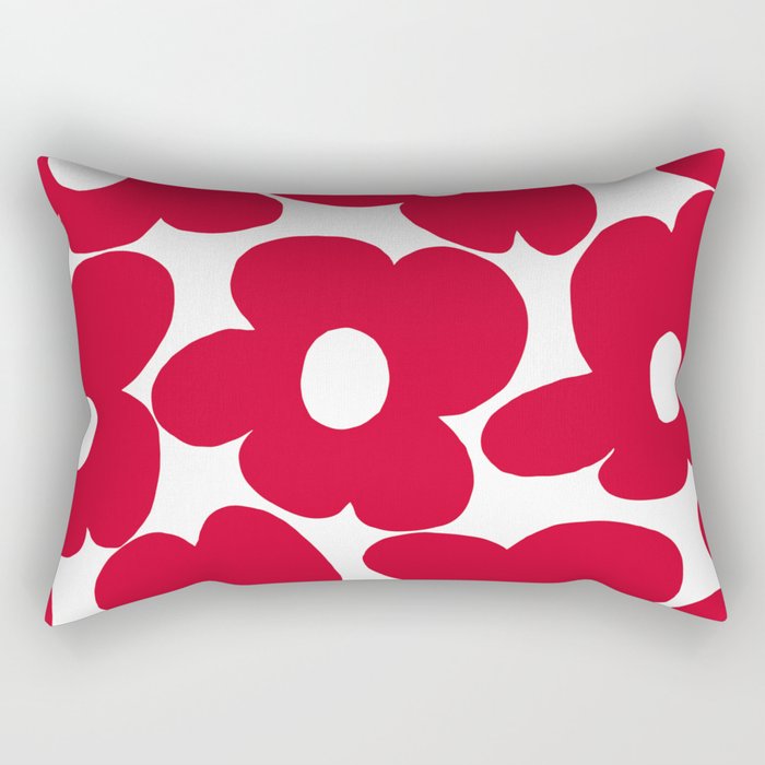 Red Retro Flowers White Background #decor #society6 #buyart Rectangular Pillow