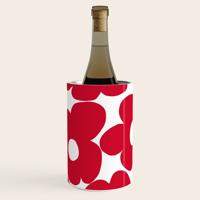 Red Retro Flowers White Background #decor #society6 #buyart Wine Chiller Gallery Image 2