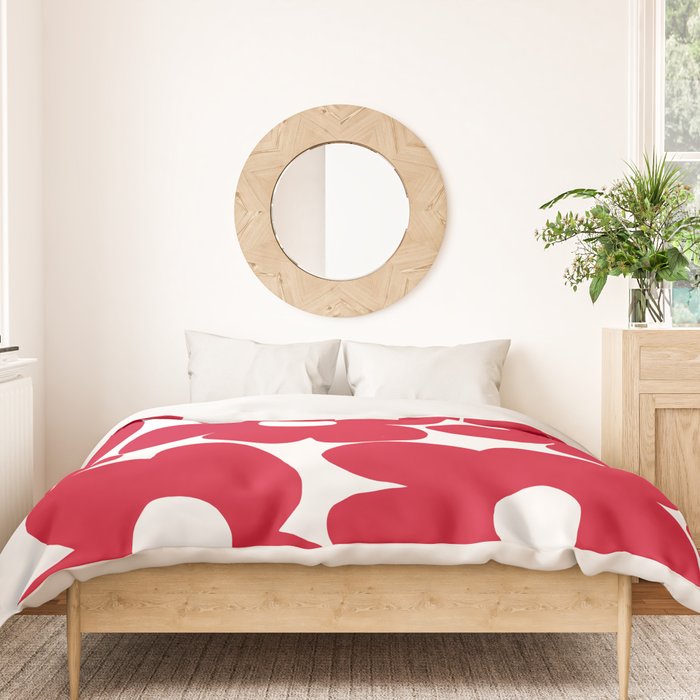 Red Retro Flowers White Background #decor #society6 #buyart Duvet Cover Gallery Image 3