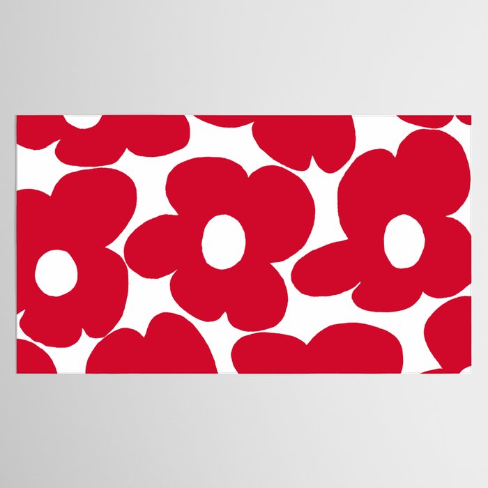 Red Retro Flowers White Background #decor #society6 #buyart Tablecloth Gallery Image 2