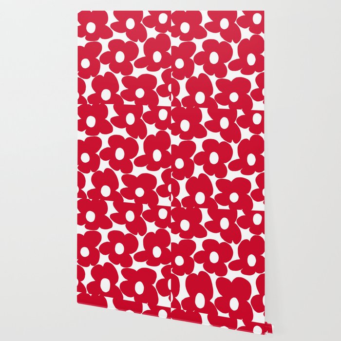 Red Retro Flowers White Background #decor #society6 #buyart Wallpaper Gallery Image 2