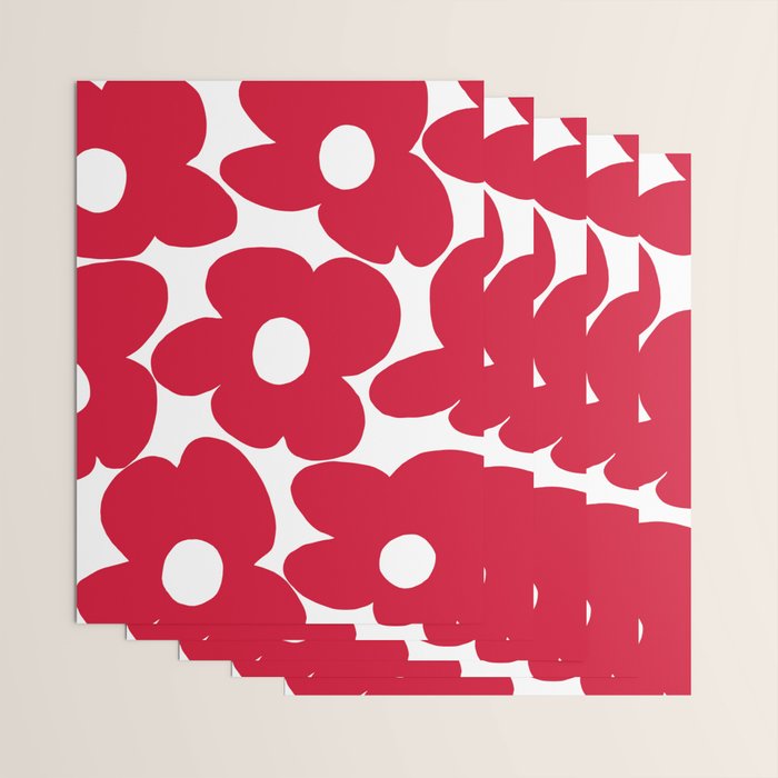 Red Retro Flowers White Background #decor #society6 #buyart Wrapping Paper Gallery Image 3
