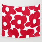 Red Retro Flowers White Background #decor #society6 #buyart Wall Tapestry Gallery Image 4