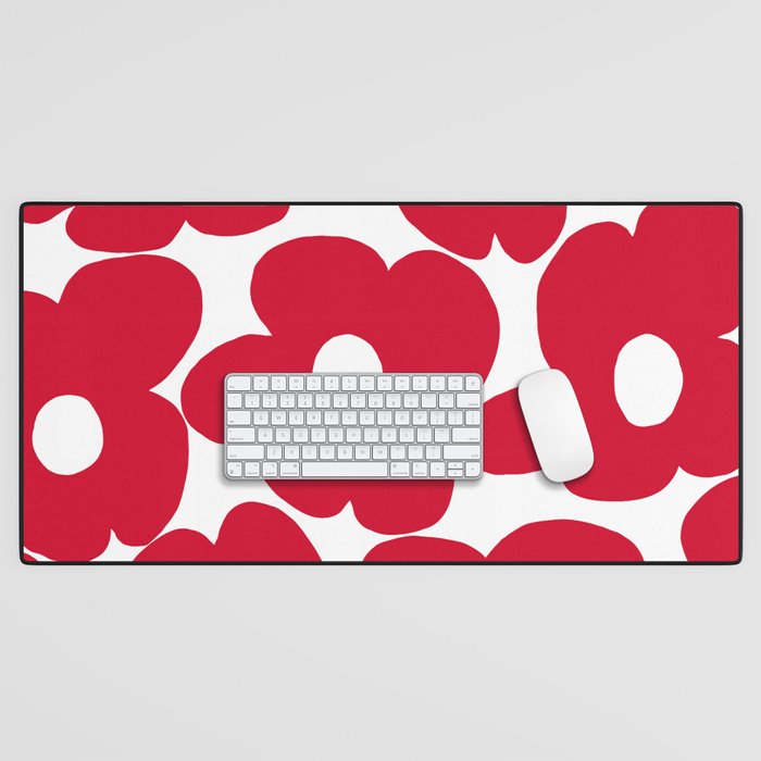 Red Retro Flowers White Background #decor #society6 #buyart Desk Mat Gallery Image 1