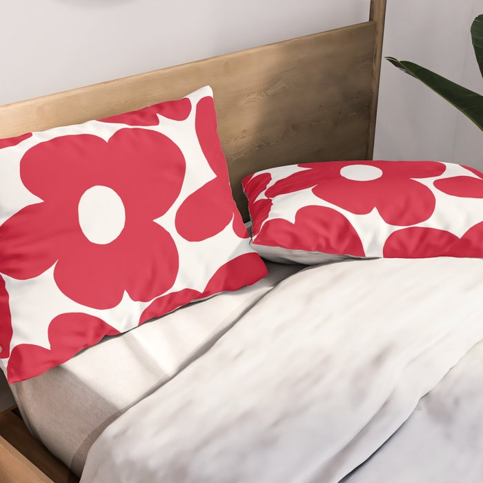 Red Retro Flowers White Background #decor #society6 #buyart Pillow Sham Gallery Image 2