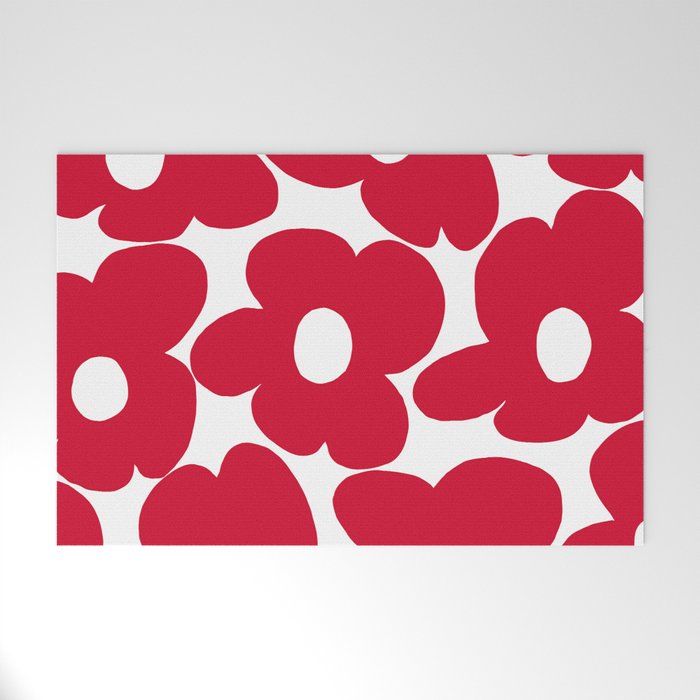 Red Retro Flowers White Background #decor #society6 #buyart Welcome Mat Gallery Image 1