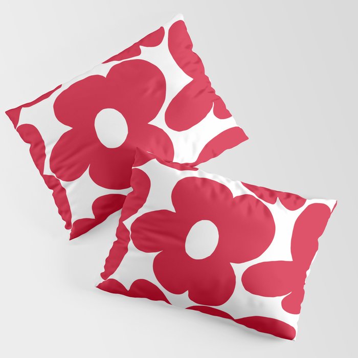 Red Retro Flowers White Background #decor #society6 #buyart Pillow Sham Gallery Image 1