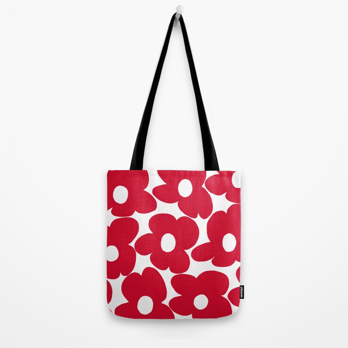 Red Retro Flowers White Background #decor #society6 #buyart Tote Bag Gallery Image 2