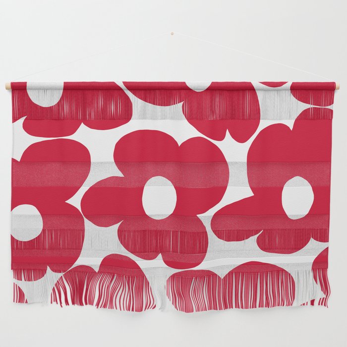 Red Retro Flowers White Background #decor #society6 #buyart Wall Hanging Gallery Image 1