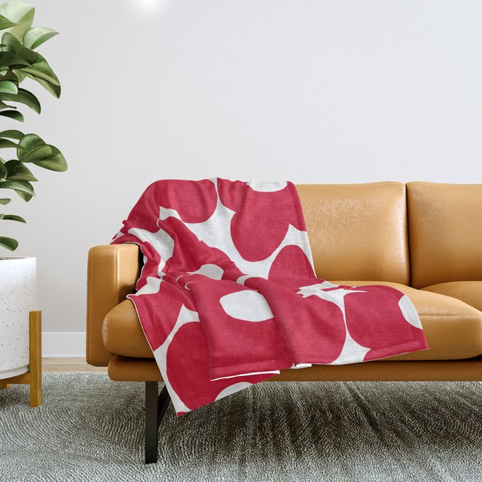 Red Retro Flowers White Background #decor #society6 #buyart Throw Blanket Gallery Image 1