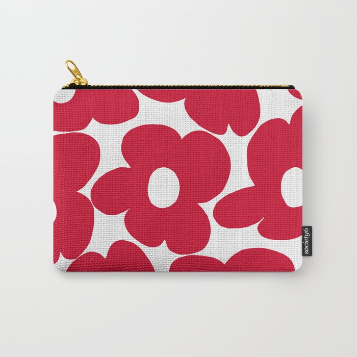 Red Retro Flowers White Background #decor #society6 #buyart Carry All Pouch Gallery Image 1