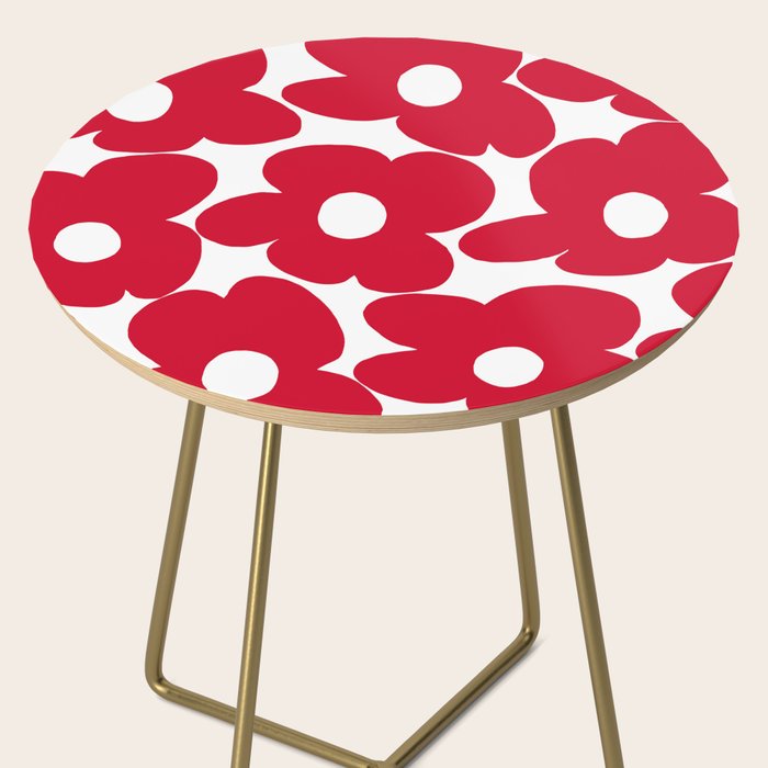 Red Retro Flowers White Background #decor #society6 #buyart Side Table Gallery Image 2