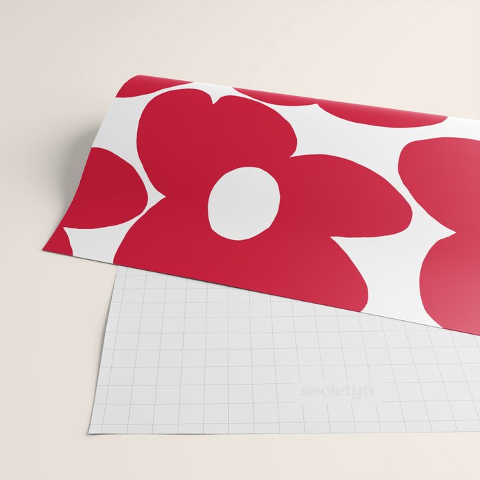 Red Retro Flowers White Background #decor #society6 #buyart Wrapping Paper Gallery Image 2