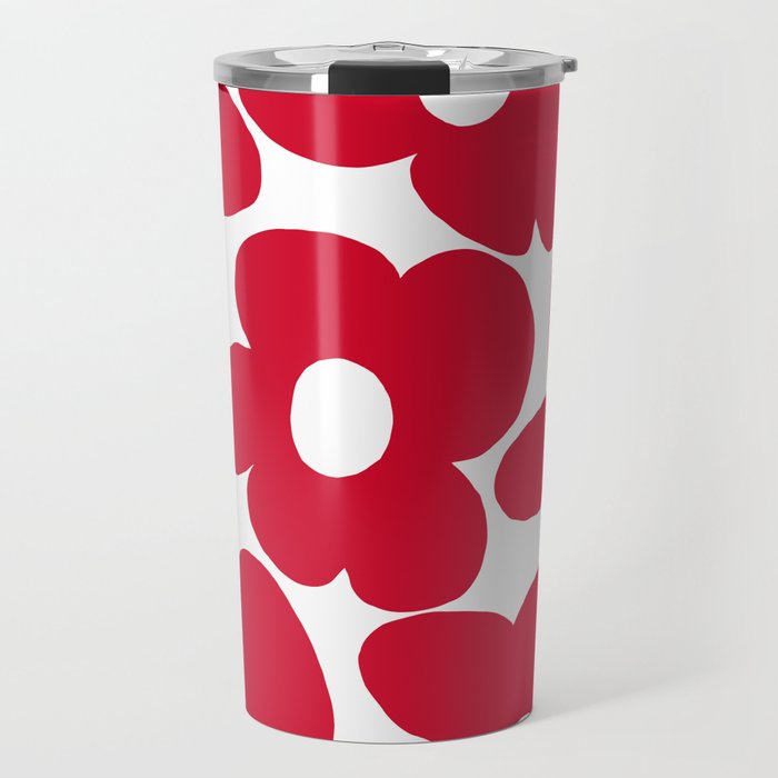 Red Retro Flowers White Background #decor #society6 #buyart Travel Mug Gallery Image 1