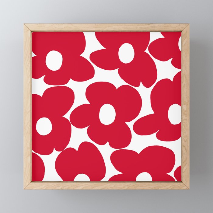 Red Retro Flowers White Background #decor #society6 #buyart Mini Art Print Gallery Image 1