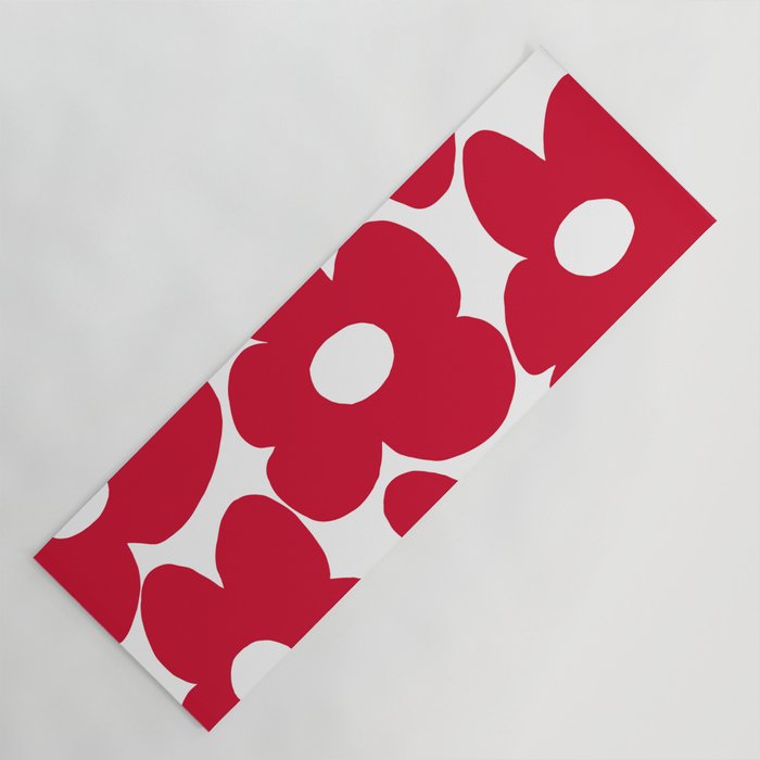 Red Retro Flowers White Background #decor #society6 #buyart Yoga Mat Gallery Image 1
