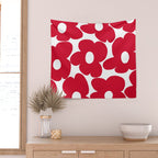 Red Retro Flowers White Background #decor #society6 #buyart Wall Tapestry Gallery Image 2