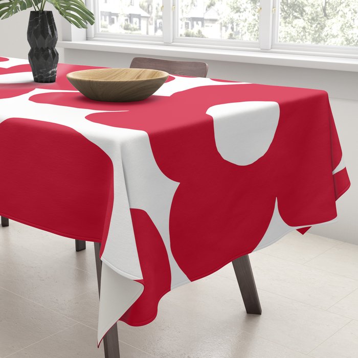 Red Retro Flowers White Background #decor #society6 #buyart Tablecloth Gallery Image 3