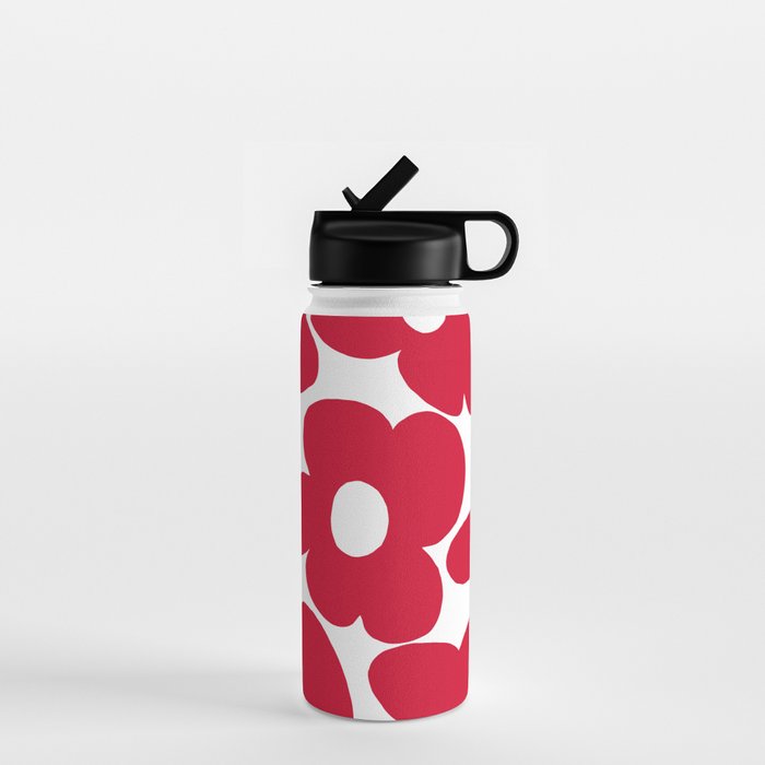Red Retro Flowers White Background #decor #society6 #buyart Water Bottle Gallery Image 1