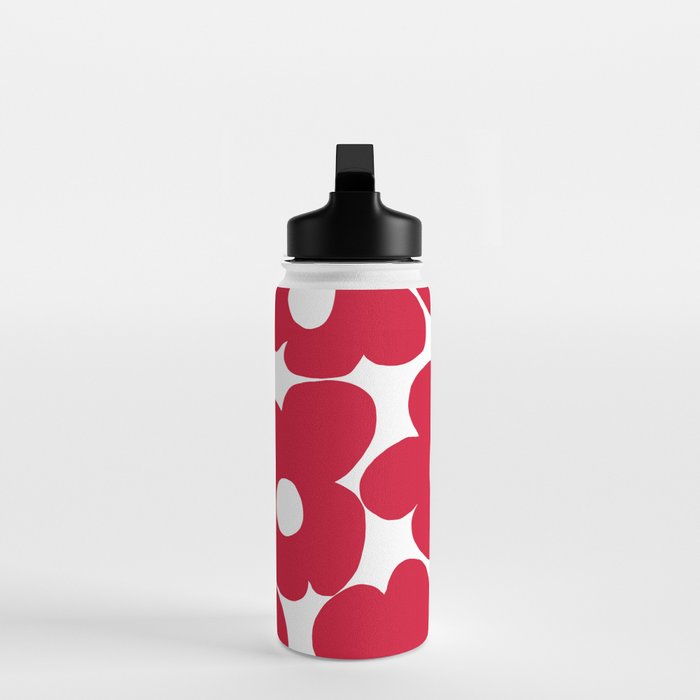 Red Retro Flowers White Background #decor #society6 #buyart Water Bottle Gallery Image 3