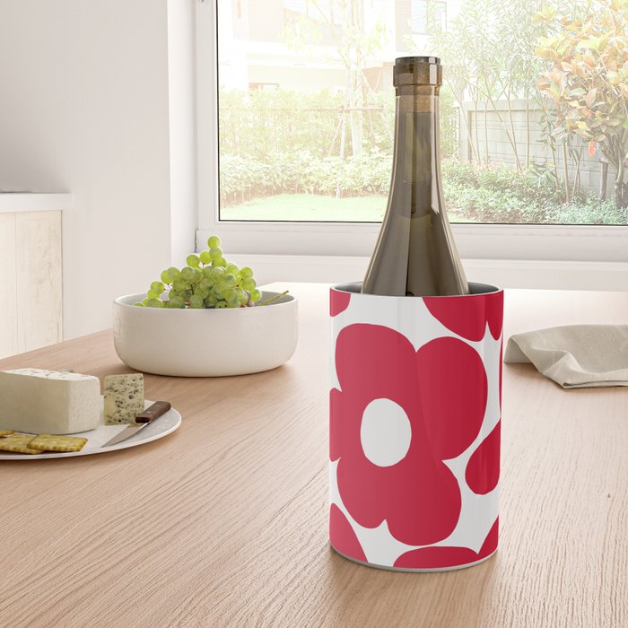Red Retro Flowers White Background #decor #society6 #buyart Wine Chiller Gallery Image 4