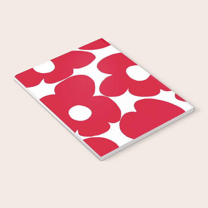 Red Retro Flowers White Background #decor #society6 #buyart Notebook Gallery Image 3