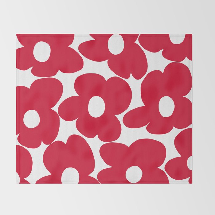 Red Retro Flowers White Background #decor #society6 #buyart Throw Blanket Gallery Image 2