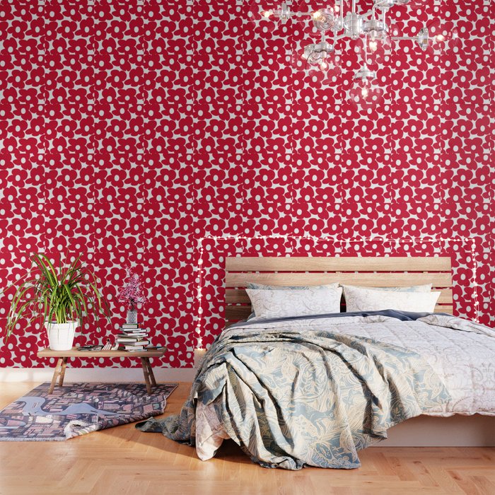 Red Retro Flowers White Background #decor #society6 #buyart Wallpaper Gallery Image 1