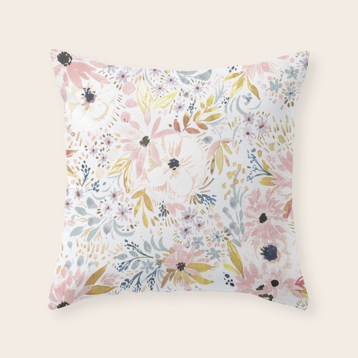 Pink Sunflower Meadow Summer Throw Pillow Gallery Image 1