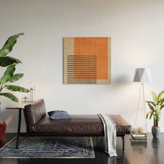 Beige Orange Geometric Abstract Minimalist Art Wood Wall Art Gallery Image 2