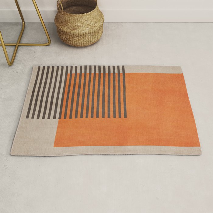 Beige Orange Geometric Abstract Minimalist Art Rug Gallery Image 1