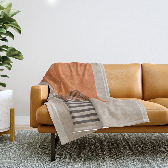 Beige Orange Geometric Abstract Minimalist Art Throw Blanket Gallery Image 1