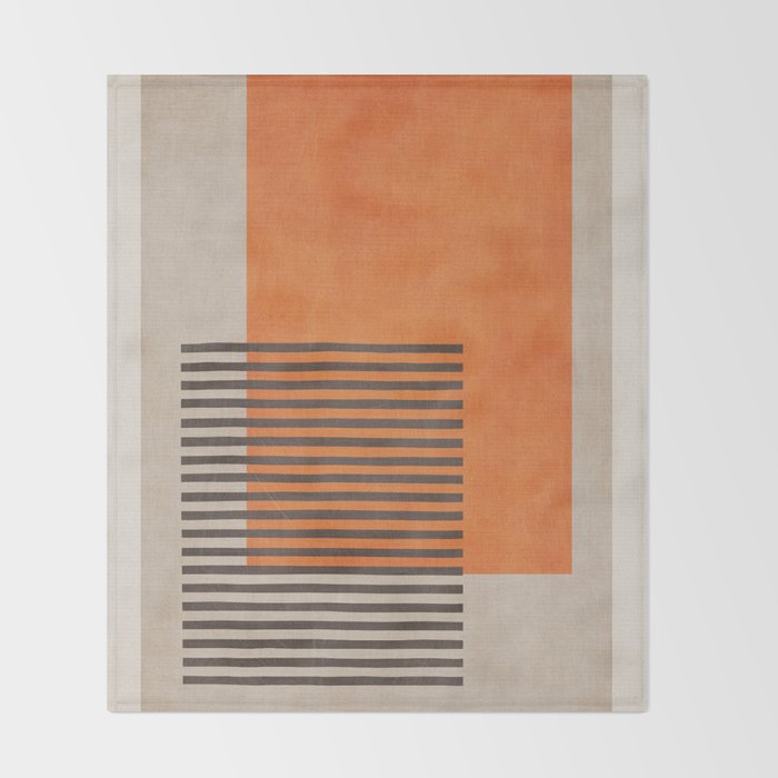 Beige Orange Geometric Abstract Minimalist Art Throw Blanket Gallery Image 2
