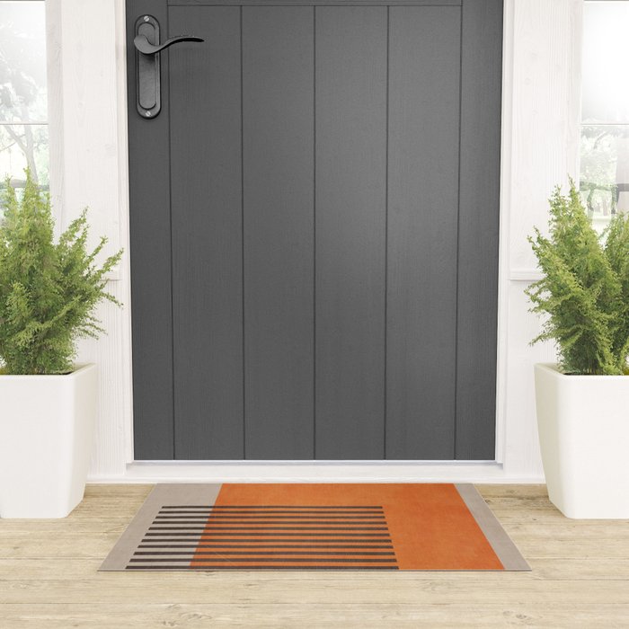 Beige Orange Geometric Abstract Minimalist Art Welcome Mat Gallery Image 3