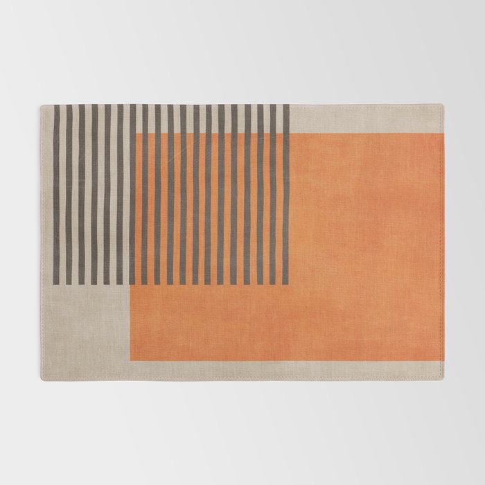 Beige Orange Geometric Abstract Minimalist Art Rug Gallery Image 2