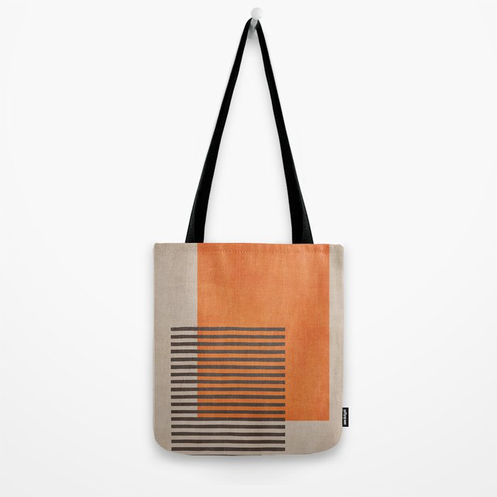 Beige Orange Geometric Abstract Minimalist Art Tote Bag Gallery Image 2